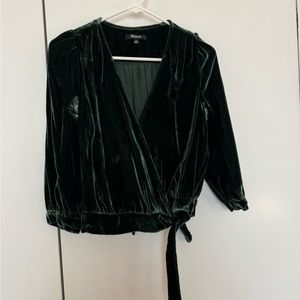 Madewell XS wrap top in green velvet